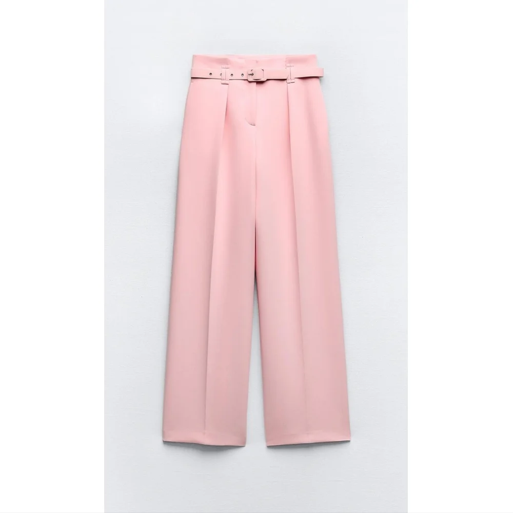 Zara Wide Leg Belted Pants Pink Size S